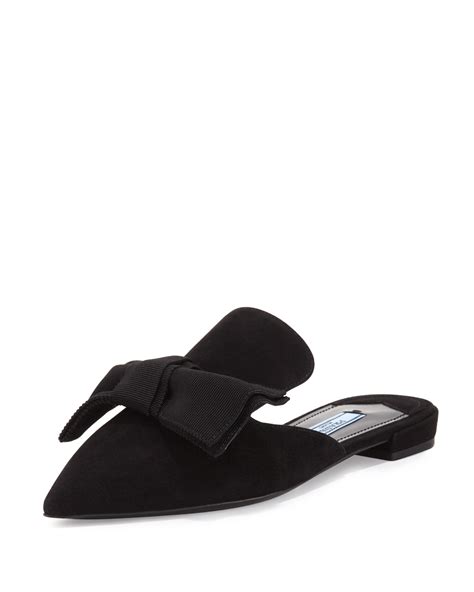 prada suede bow mule flat nero|Prada Suede Bow Mule Flat, Nero .